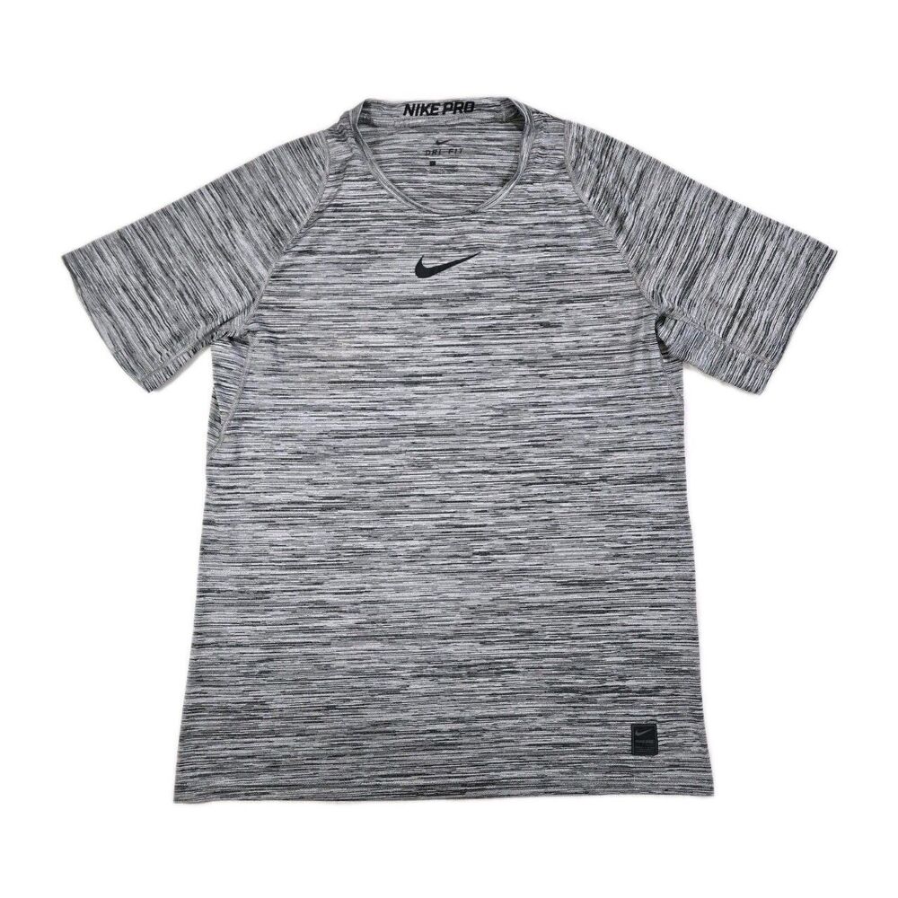 Mens Nike Pro DriFit Short Sleeve T Shirt Large Black Gray Center Swoosh